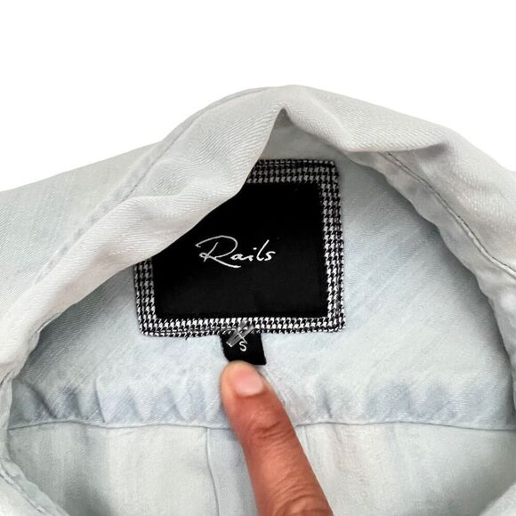 Rails Light Blue Wash Small Fringed Long-Sleeve Button-Down Soft Lyocell Shirt - Picture 3 of 13